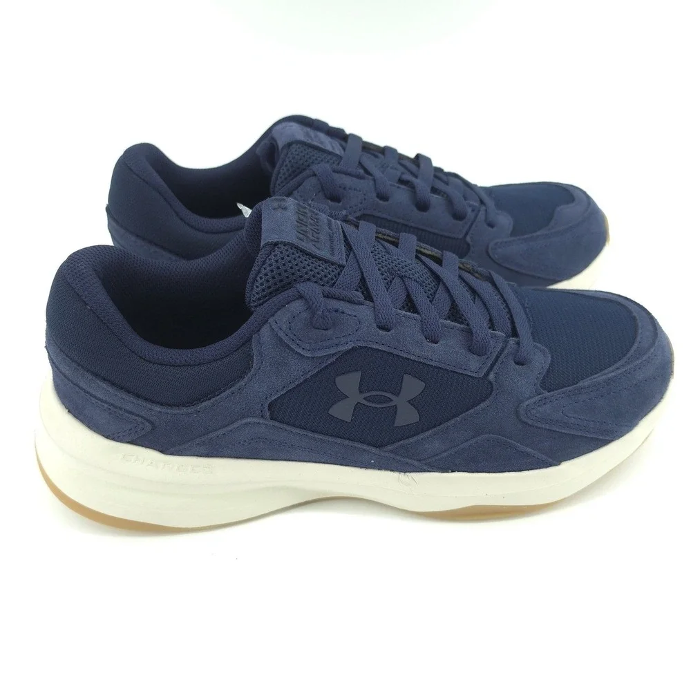 Under Armour Mens UA Edge Suede Sneakers size 10  Navy Blue/Stone/Brown NEW